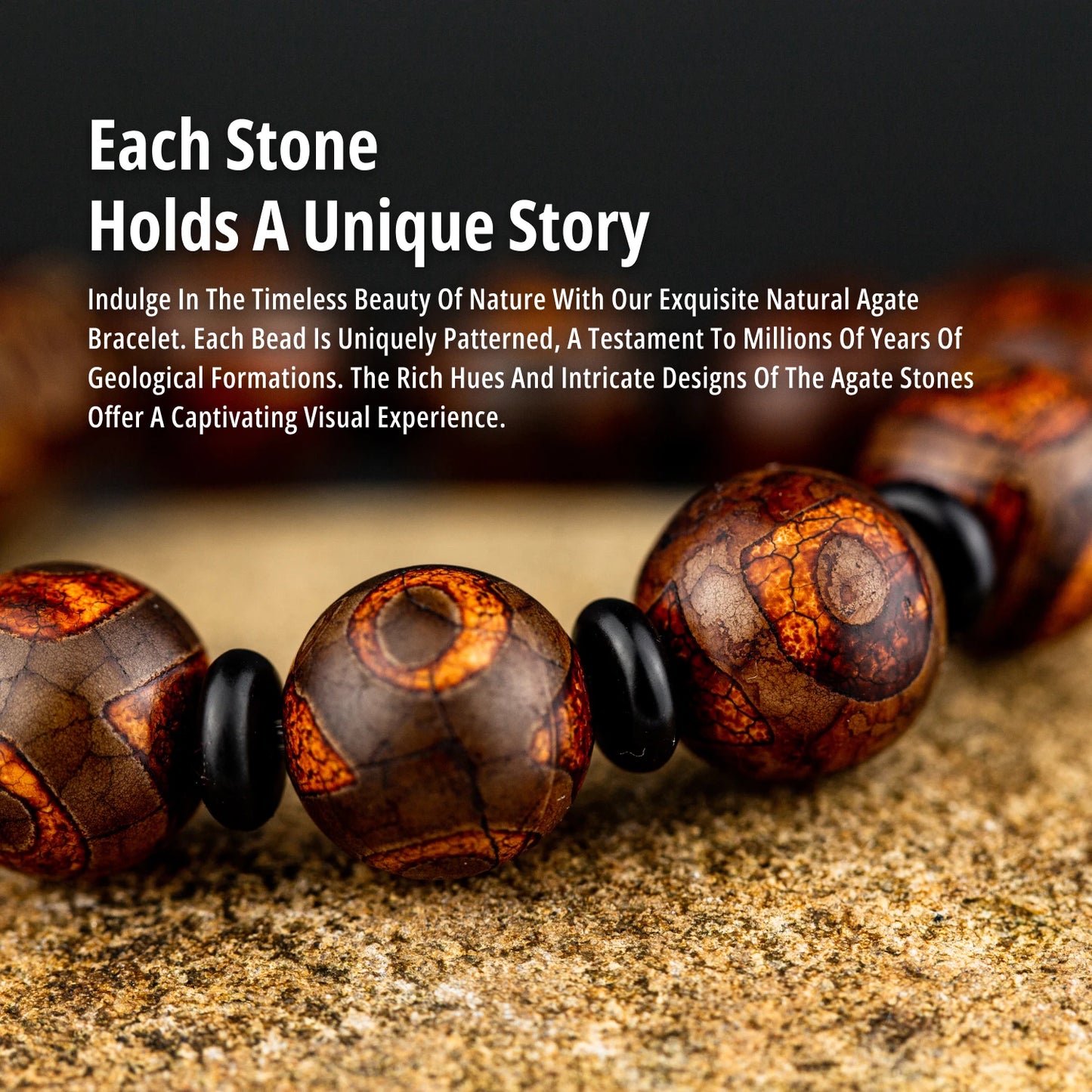 14mm Natural Stone Agate Bead Bracelet