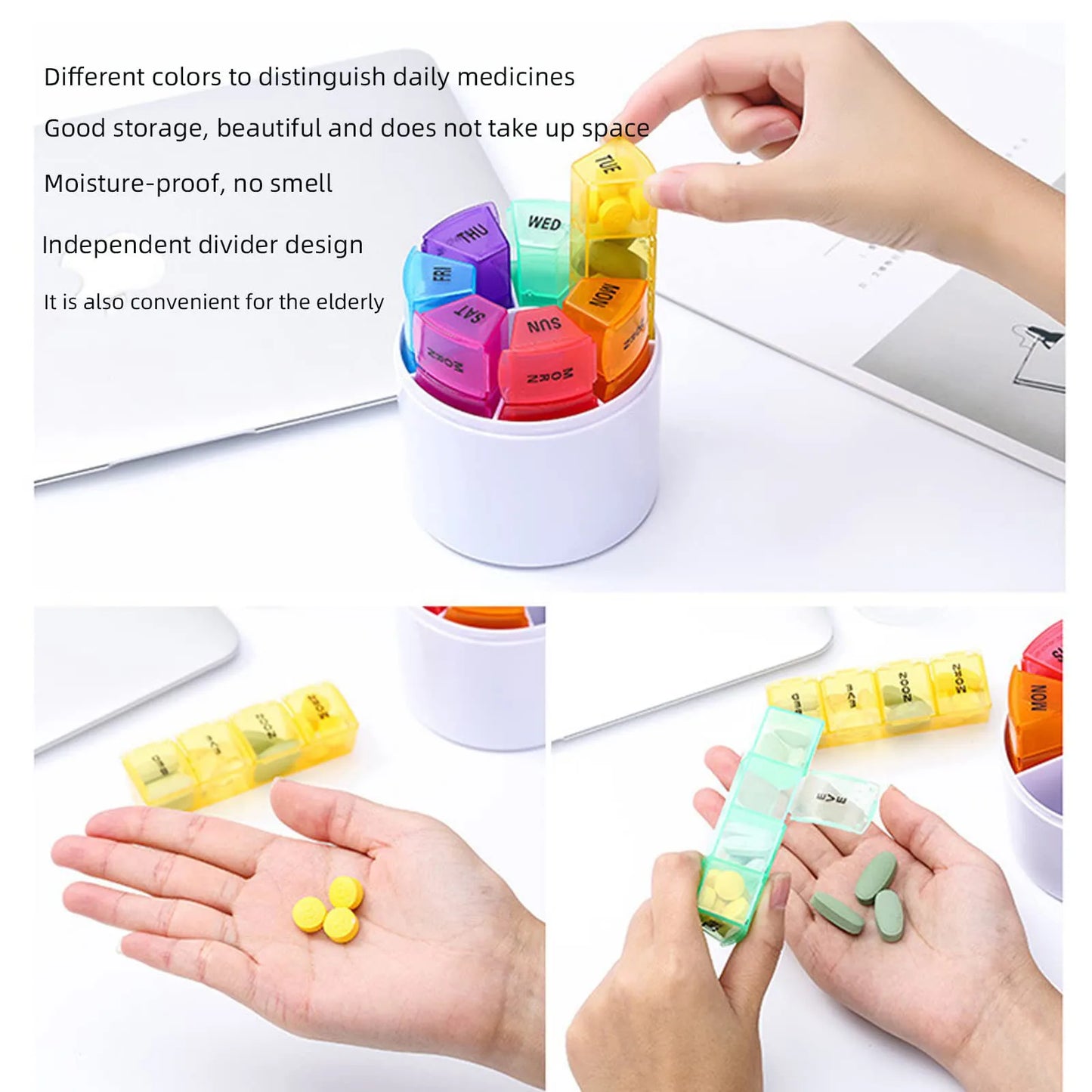 7-Day Weekly Pill Organizer (4 Times a Day) – Portable 28-Compartment Pill Box Tower Set