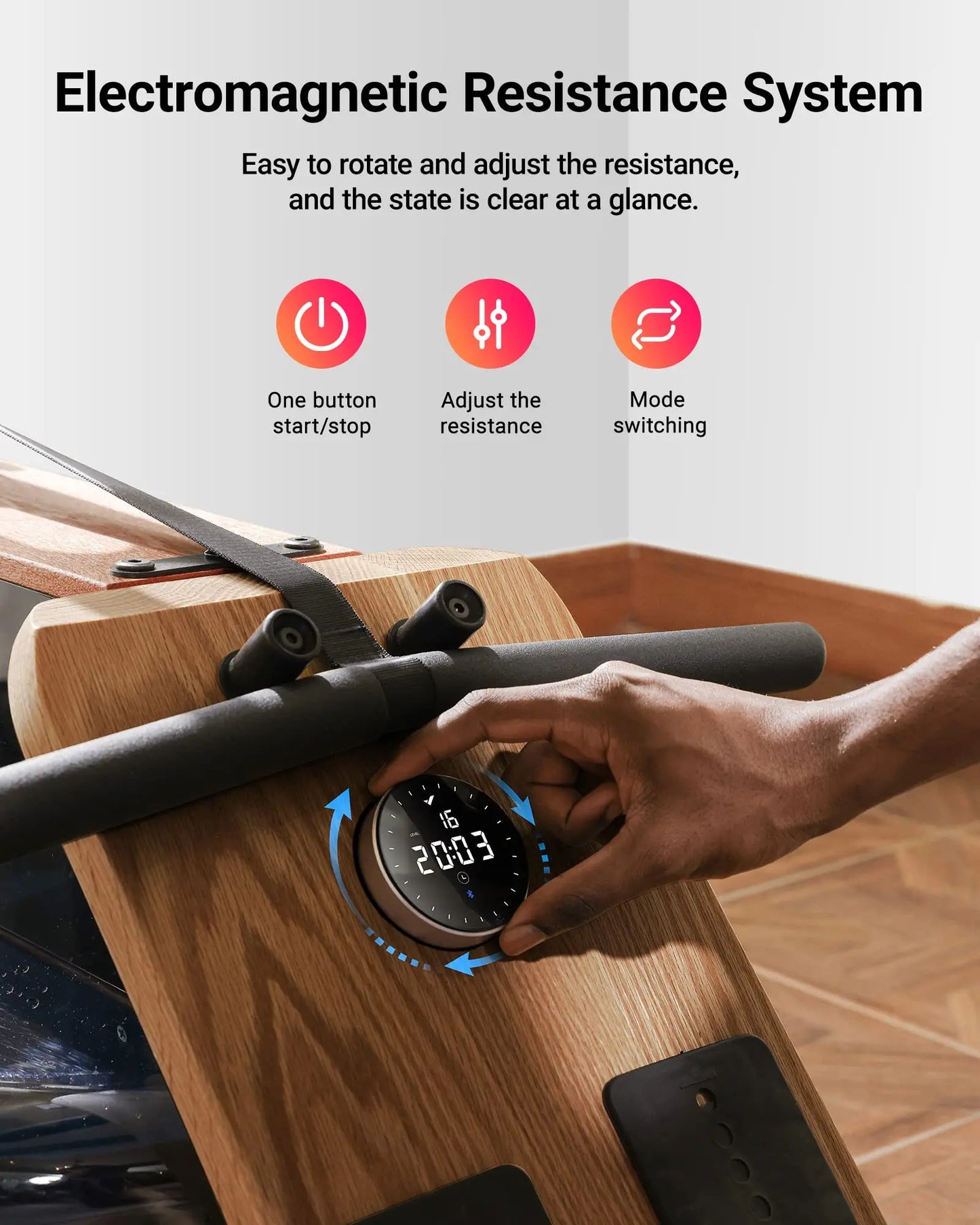 MERACH Foldable Wooden Water Electromagnetic Rower Machine