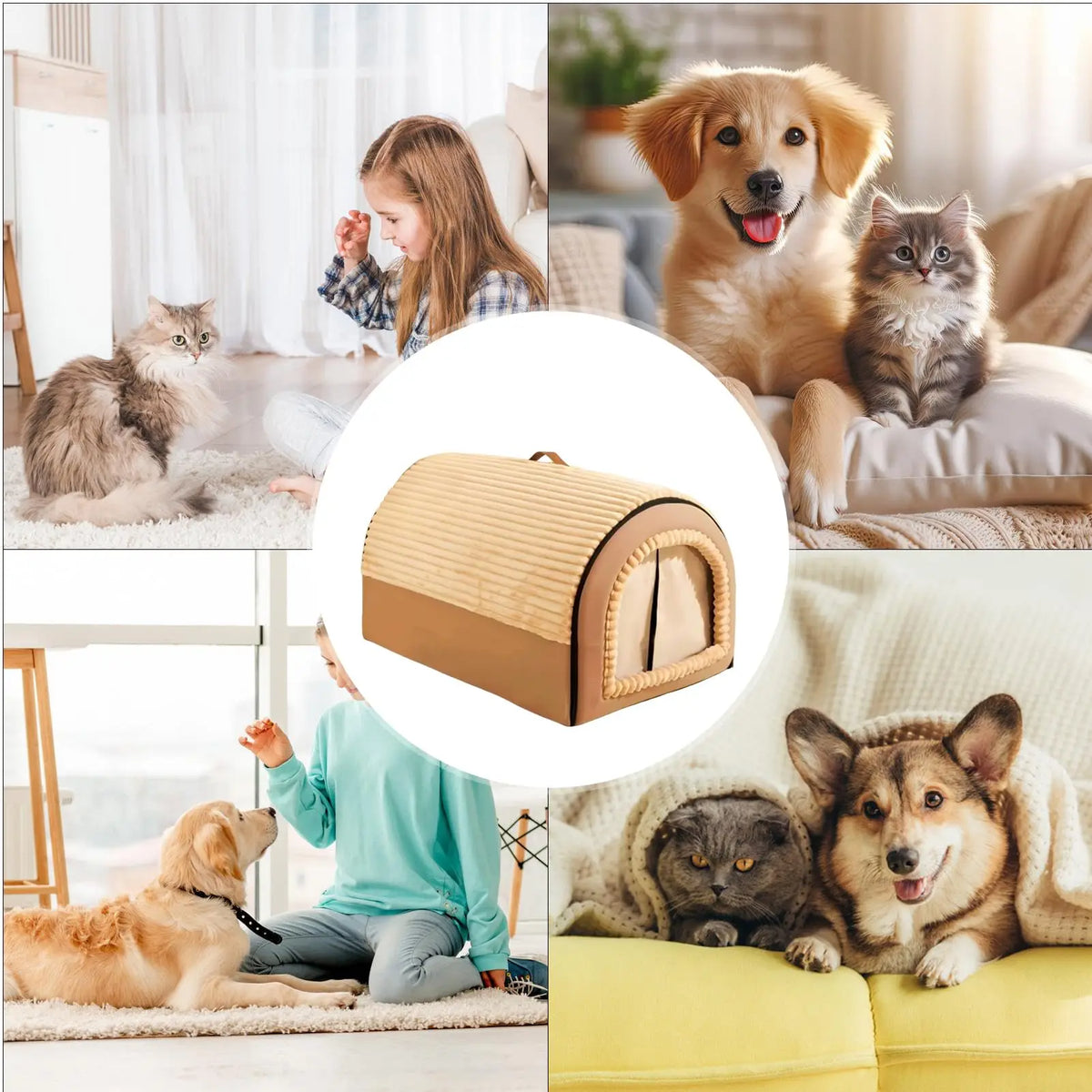 Indoor Cat Bed Cave - Washable Soft Plush Tent Nest for Cats & Small Dogs