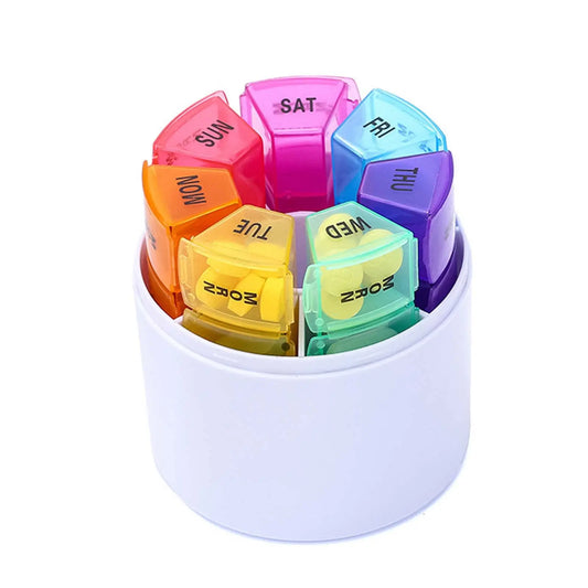 7-Day Weekly Pill Organizer (4 Times a Day) – Portable 28-Compartment Pill Box Tower Set