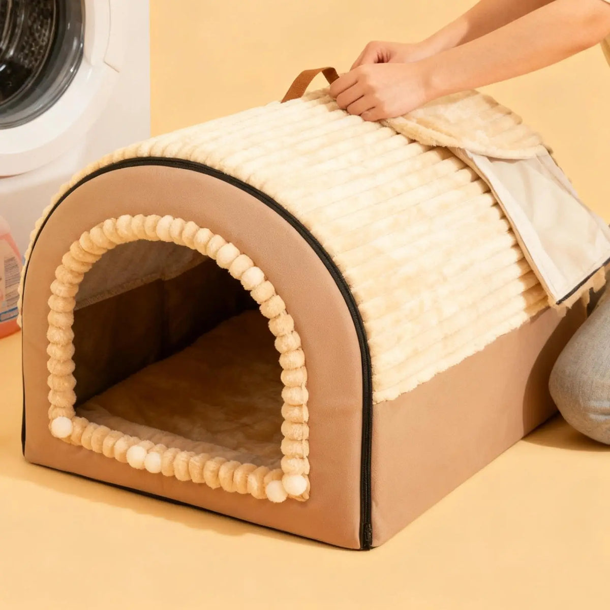 Indoor Cat Bed Cave - Washable Soft Plush Tent Nest for Cats & Small Dogs