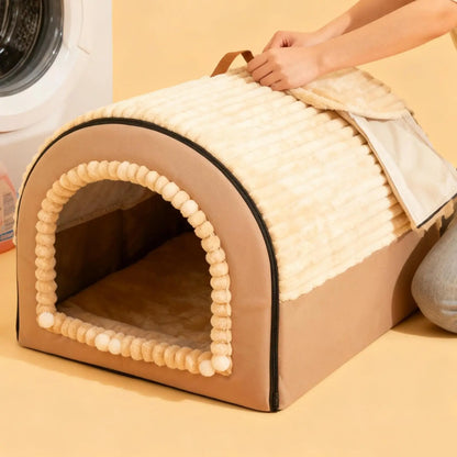 Indoor Cat Bed Cave - Washable Soft Plush Tent Nest for Cats & Small Dogs