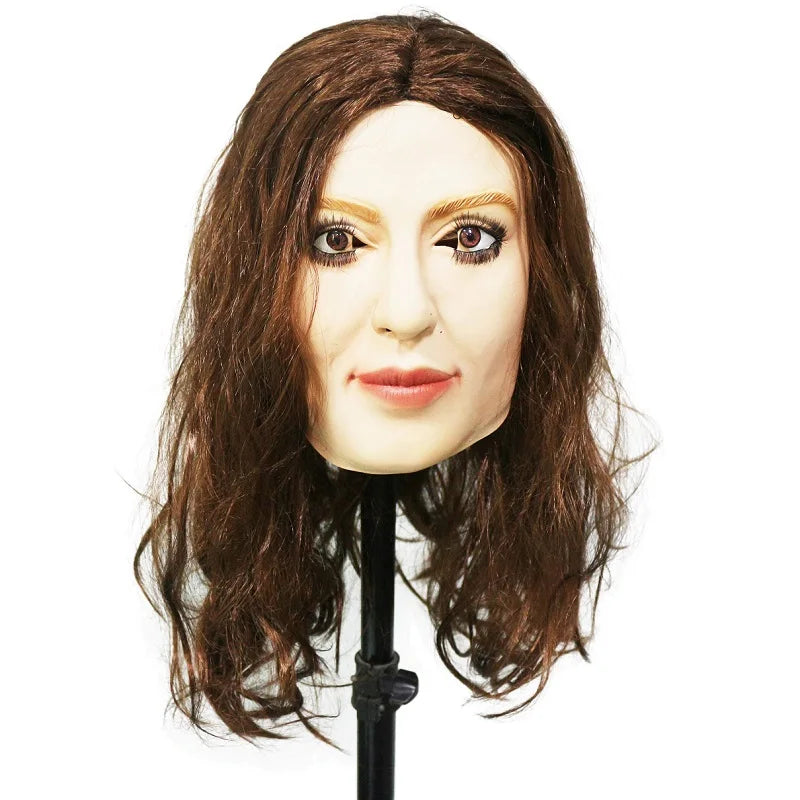 Realistic Female Latex Mask with Wig - Full Head Halloween Costume Prop