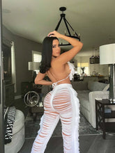 Two Piece Pants Crochet Fabric Revealing Top Set