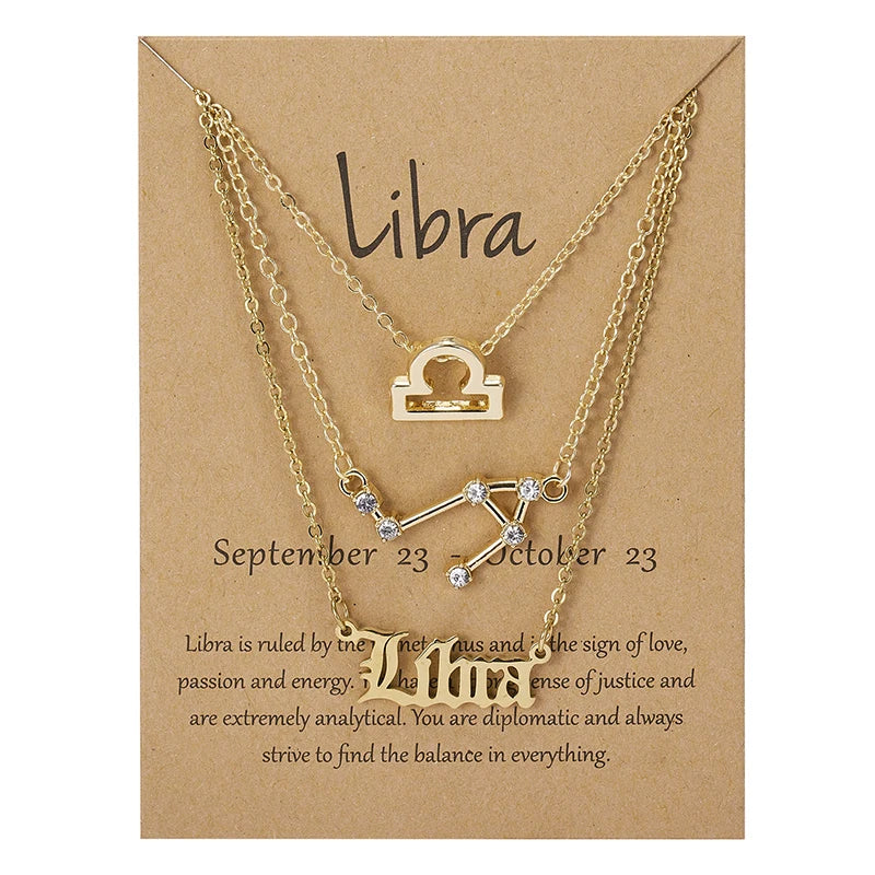 3-Piece Zodiac Constellation Layered Pendant Necklace Set