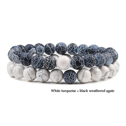 2-Piece Matte Black & Synthetic Blue Malachite Couple Bracelets