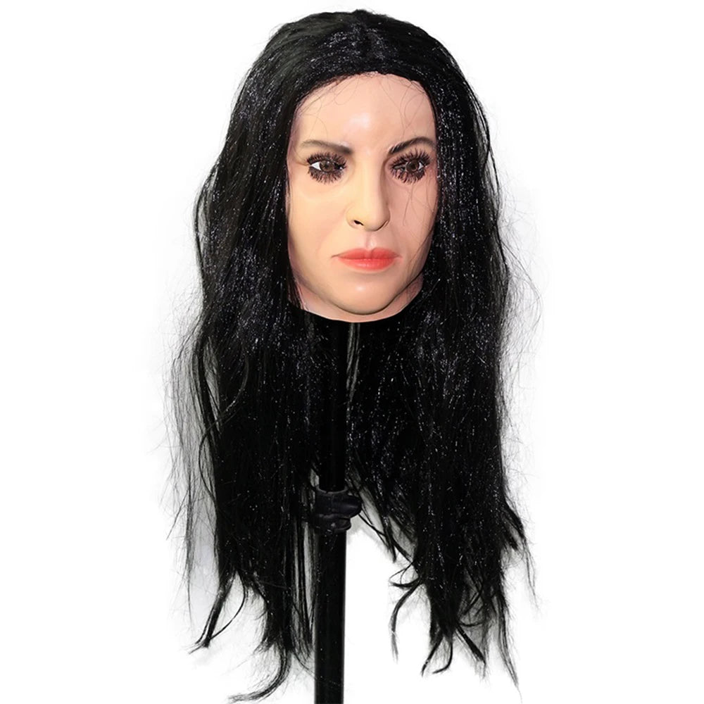Realistic Female Latex Mask with Wig - Full Head Halloween Costume Prop