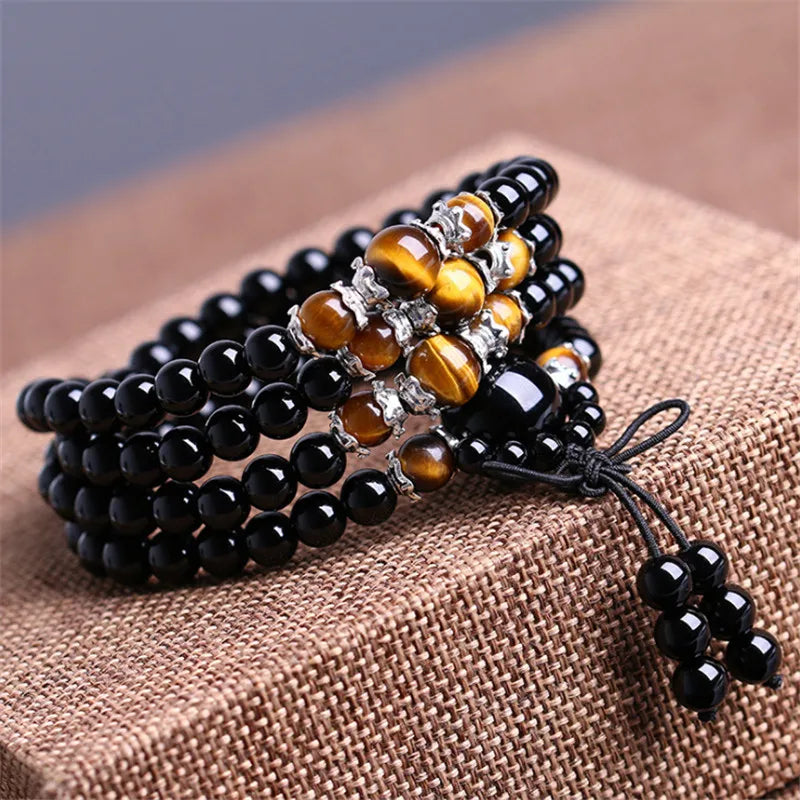 Natural Stone Six Words Mantra Bead Bracelet