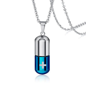 Vnox Hollow Pill Cross Engraved Cremation Urn Necklace