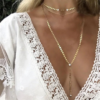 Stainless Steel Multilayer Sequined Choker Necklace