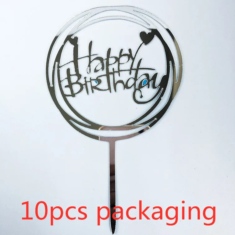 10Pcs Rose Gold Happy Birthday Cake Topper