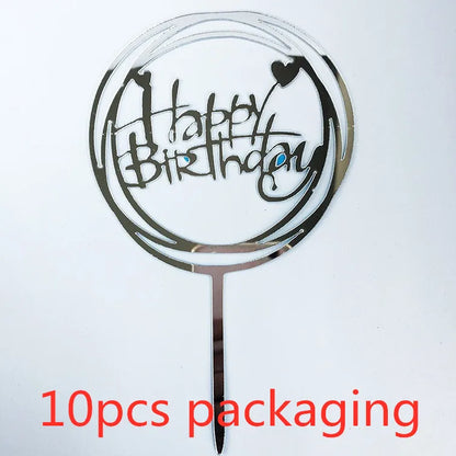 10Pcs Rose Gold Happy Birthday Cake Topper