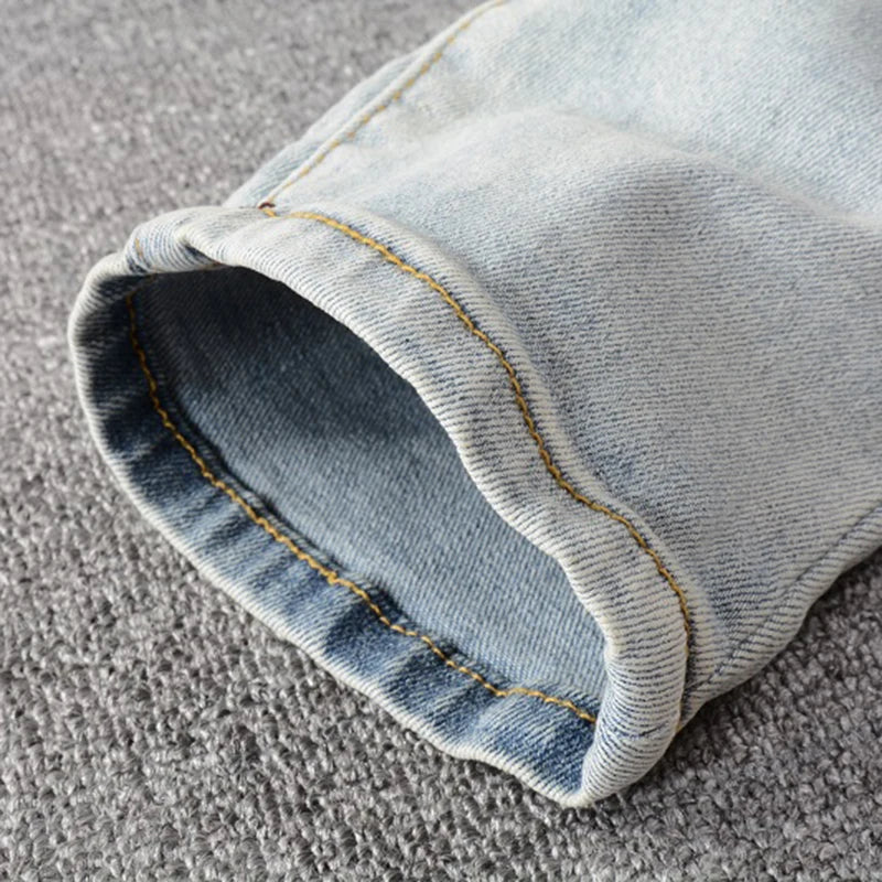 Men's Crystal Ripped Patchwork Slim Skinny Jeans