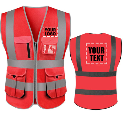 Custom High-Visibility Reflective Safety Vest with Multi-Pockets