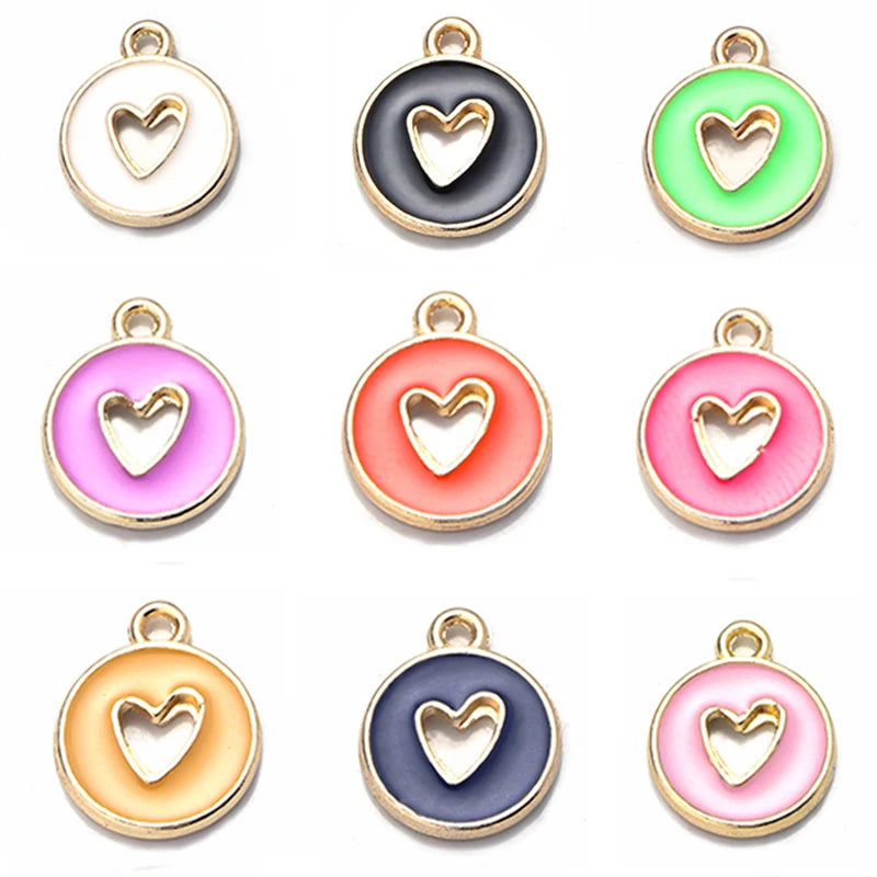 10pcs Double-Sided Enamel Heart Charms for DIY Jewelry Making