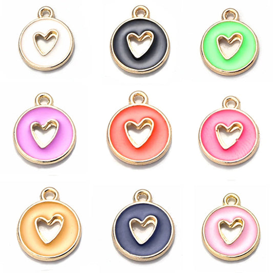 10pcs Double-Sided Enamel Heart Charms for DIY Jewelry Making