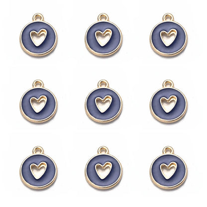 10pcs Double-Sided Enamel Heart Charms for DIY Jewelry Making