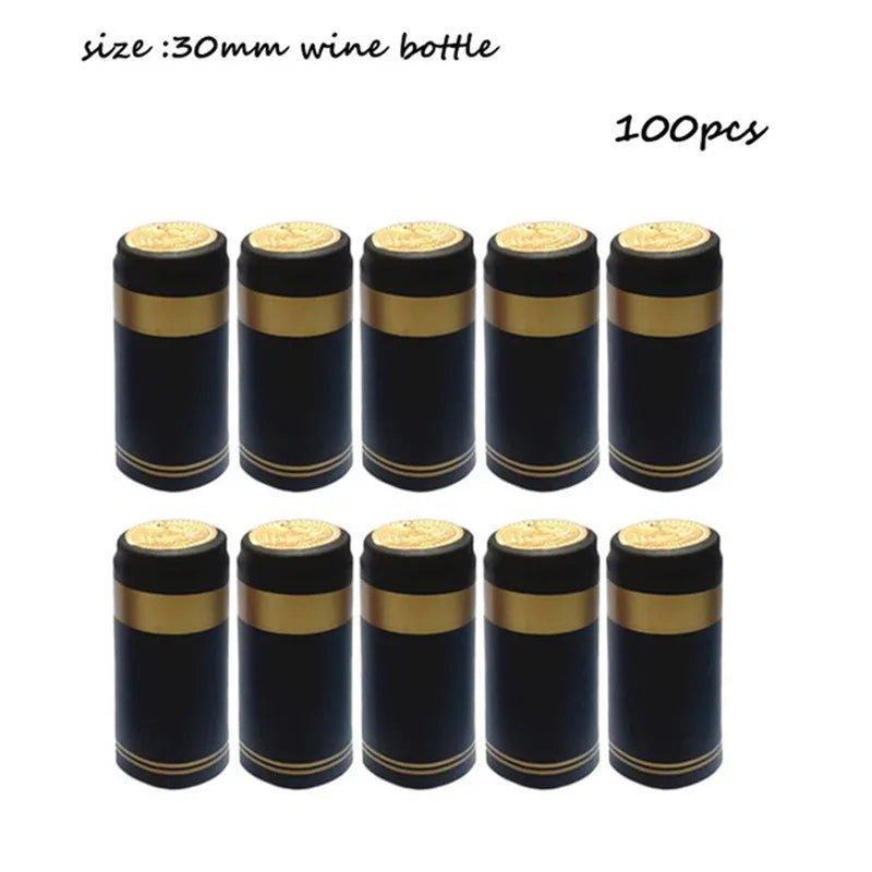 100 Pcs Natural Wine Bottle Corks and Seals Heat Shrink Capsules with Tear Tab