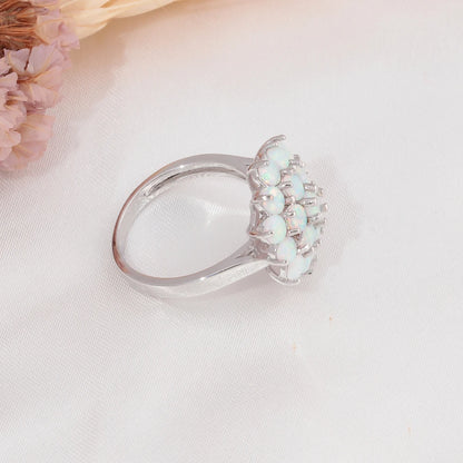 CiNily White Round Fire Opal Rings 925 Sterling Silver