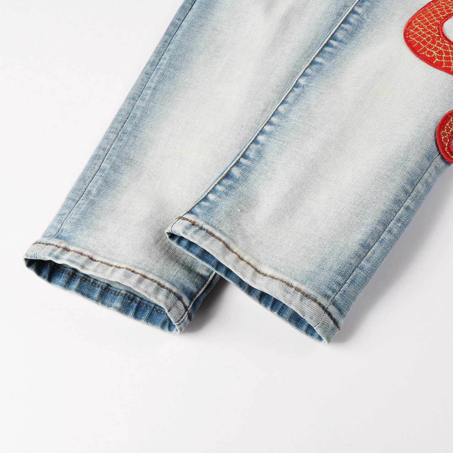 Solid Snake Embroidered Denim Pants