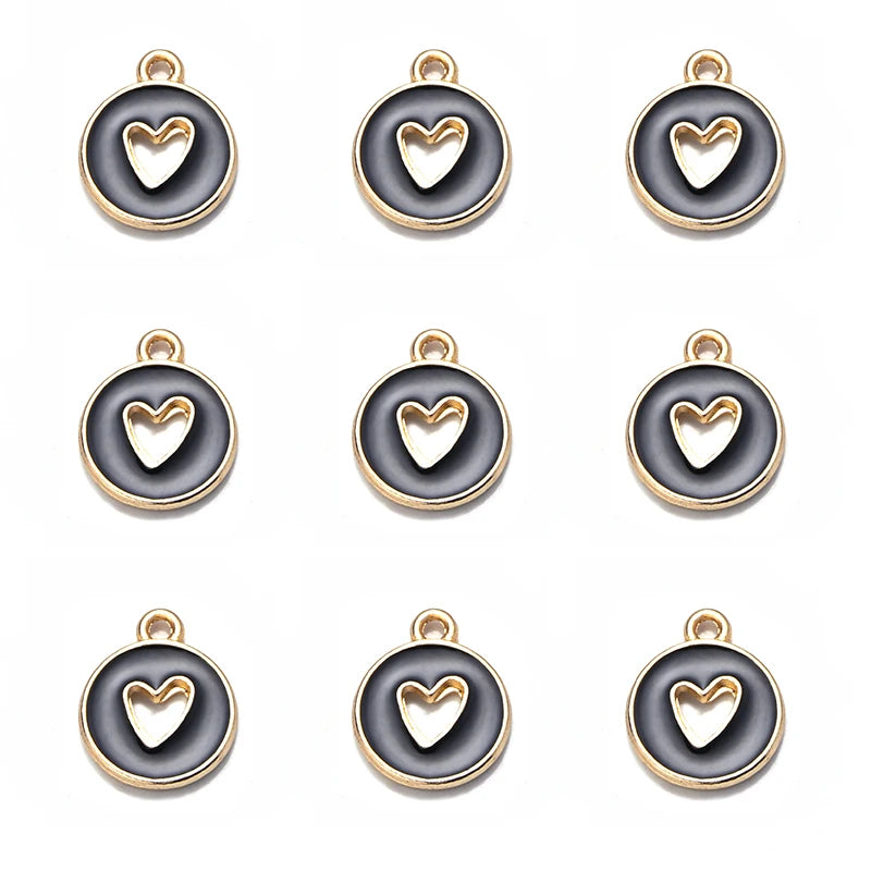 10pcs Double-Sided Enamel Heart Charms for DIY Jewelry Making