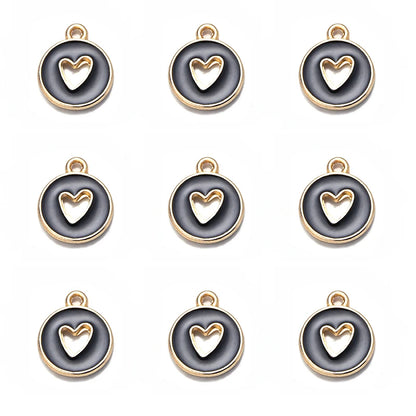 10pcs Double-Sided Enamel Heart Charms for DIY Jewelry Making
