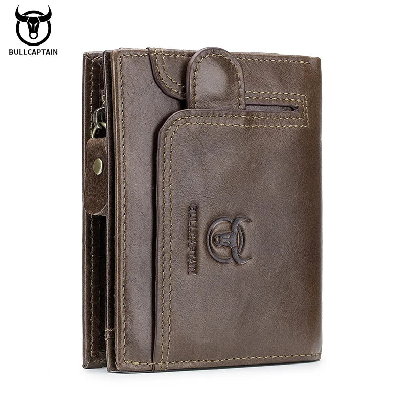 BULLCAPTAIN 100% Genuine Leather Men's RFID Blocking Bifold Wallet