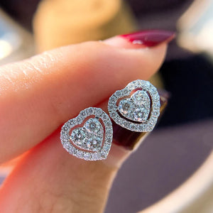 Huitan Full Cubic Zirconia Heart Earrings