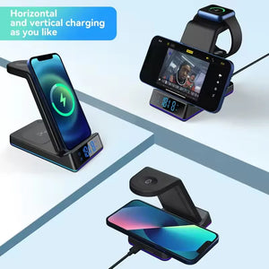 Portable 4 in 1 Wireless Fast Charger Phone Charger Stand With Alarm Clock Lamp