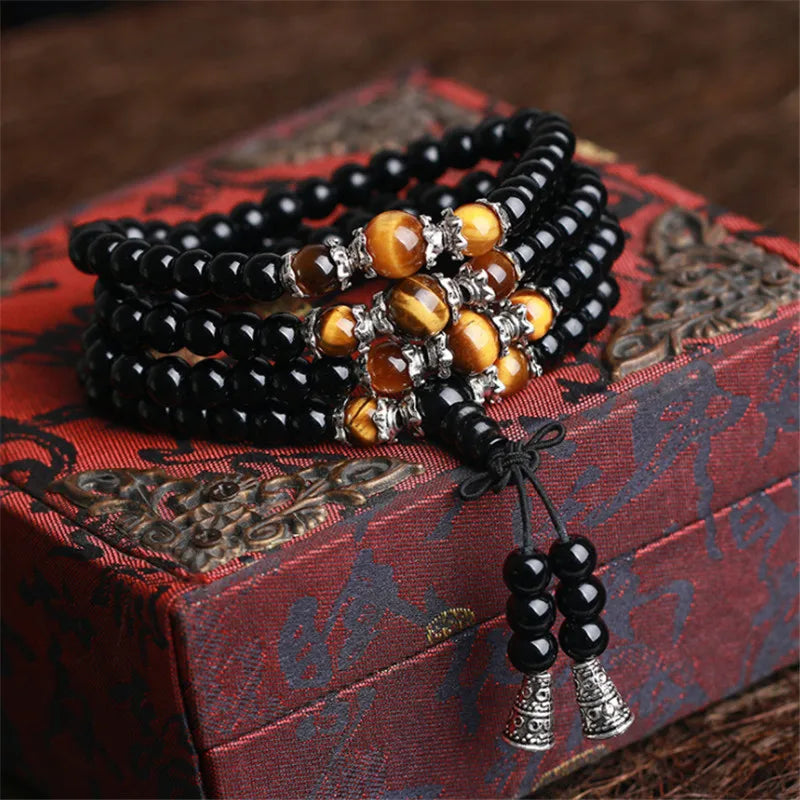 Natural Stone Six Words Mantra Bead Bracelet