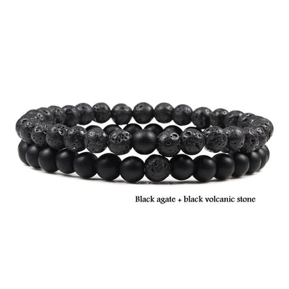 2-Piece Matte Black & Synthetic Blue Malachite Couple Bracelets