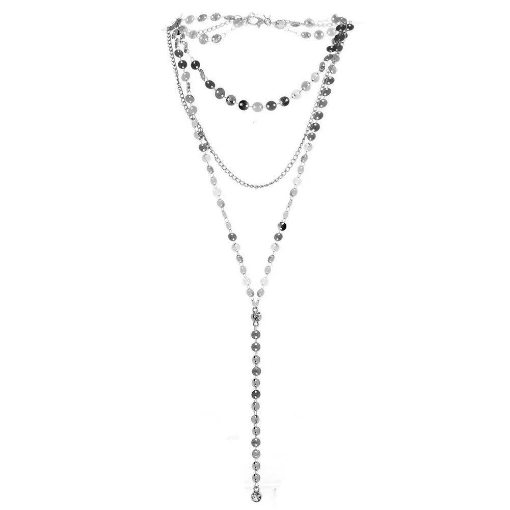 Stainless Steel Multilayer Sequined Choker Necklace