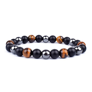 Natural Black Obsidian Hematite Tiger Eye Bead Bracelet