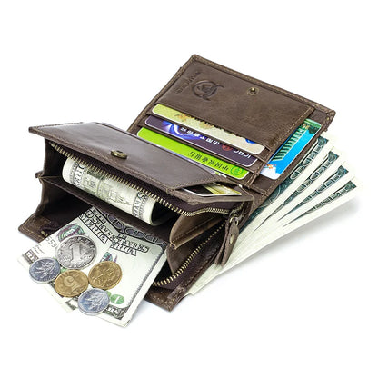 BULLCAPTAIN 100% Genuine Leather Men's RFID Blocking Bifold Wallet