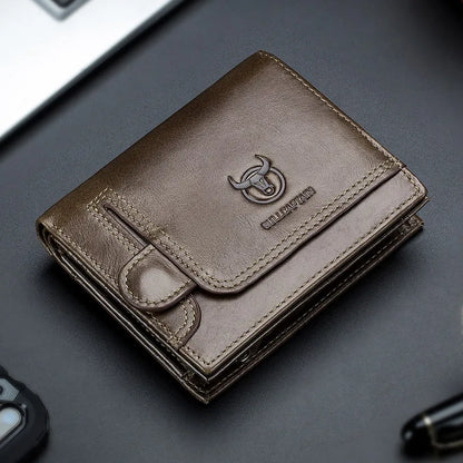 BULLCAPTAIN 100% Genuine Leather Men's RFID Blocking Bifold Wallet