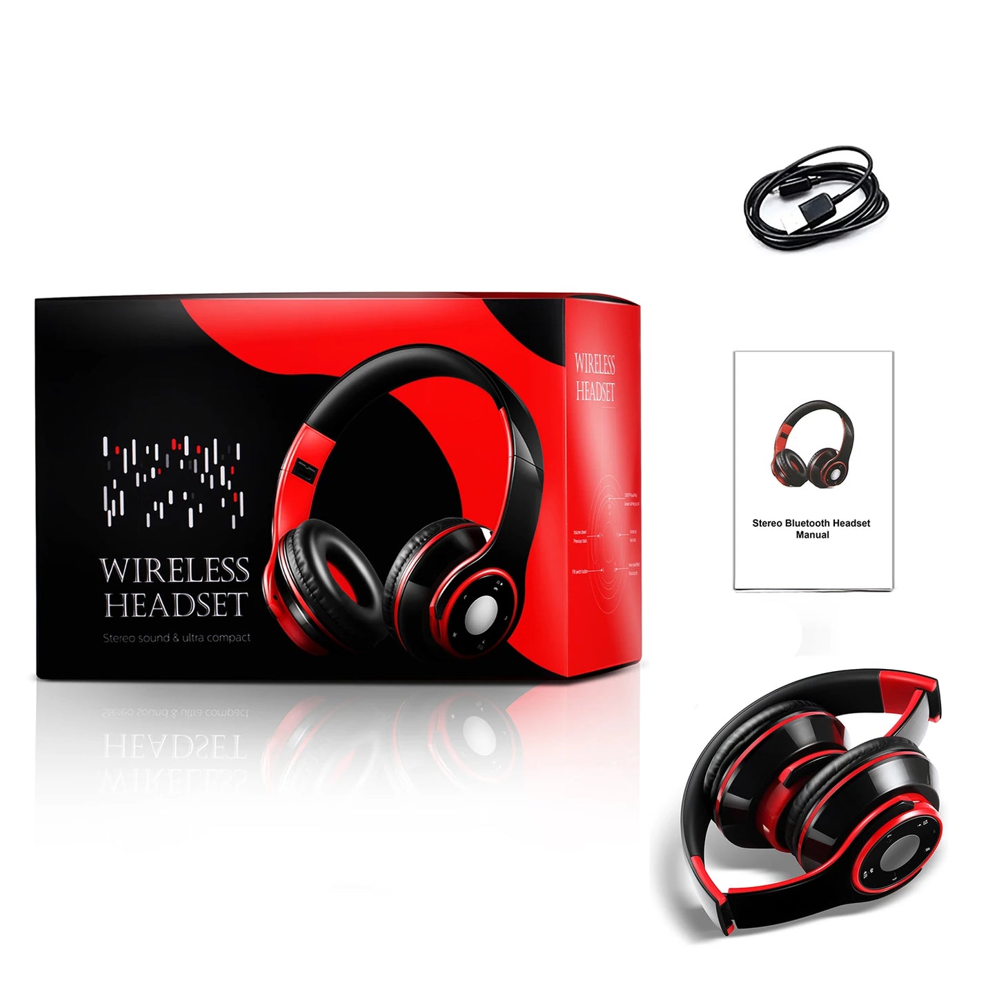 Foldable Wireless Bluetooth 5.3 Over-Ear Headphones with Built-in MP3 Player