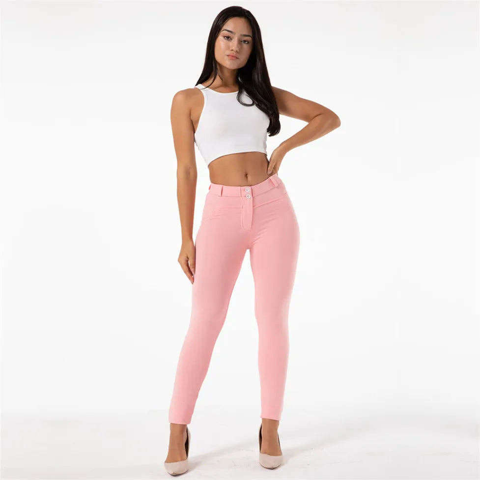 Shascullfites Melody Women's High-Waist Pink Push-Up Jeggings