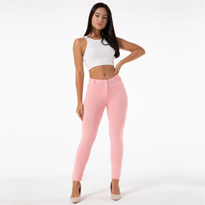 Shascullfites Melody Women's High-Waist Pink Push-Up Jeggings