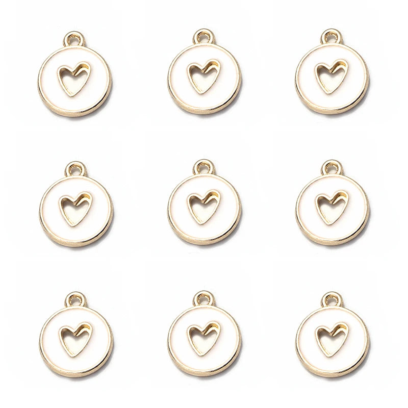 10pcs Double-Sided Enamel Heart Charms for DIY Jewelry Making