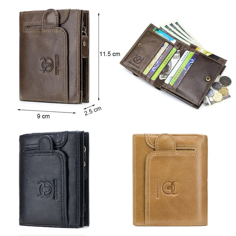 BULLCAPTAIN 100% Genuine Leather Men's RFID Blocking Bifold Wallet