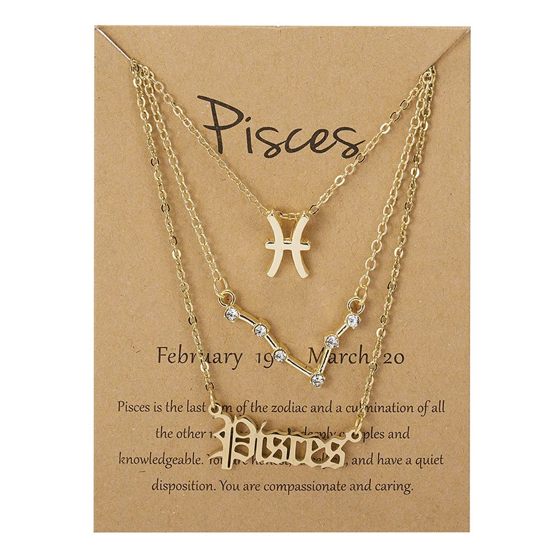 3-Piece Zodiac Constellation Layered Pendant Necklace Set