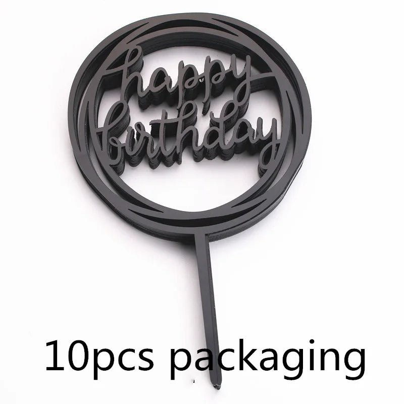 10Pcs Rose Gold Happy Birthday Cake Topper
