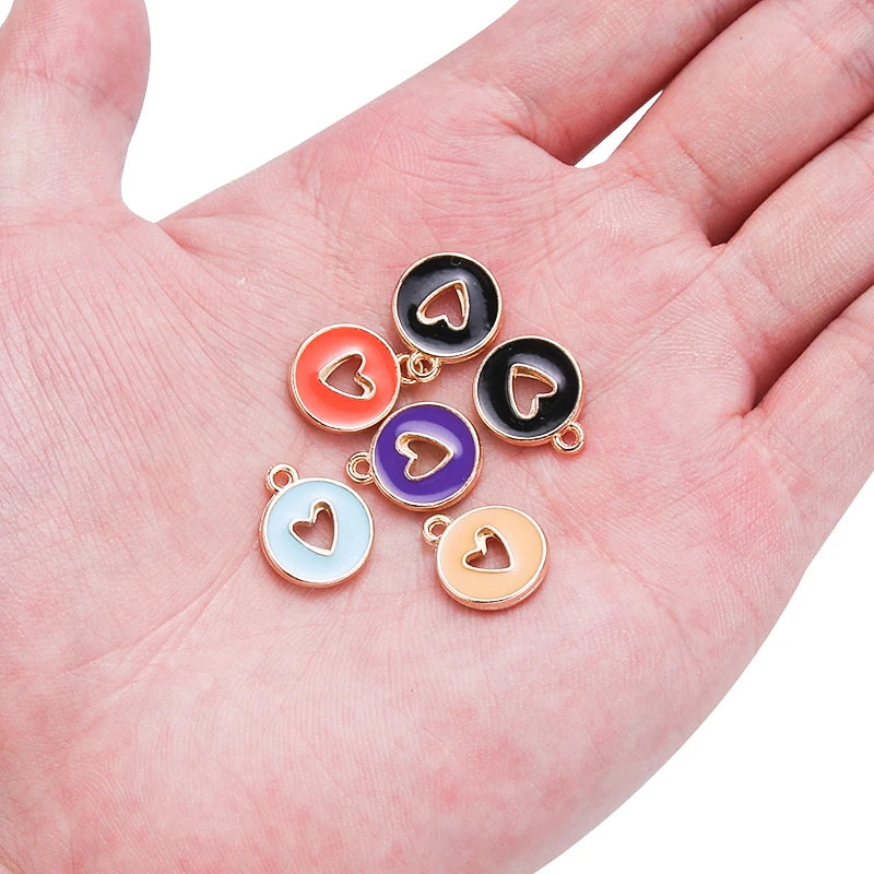 10pcs Double-Sided Enamel Heart Charms for DIY Jewelry Making