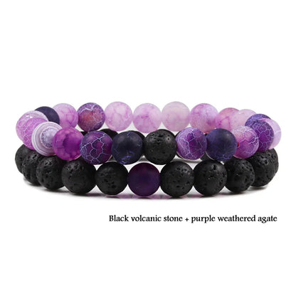 2-Piece Matte Black & Synthetic Blue Malachite Couple Bracelets