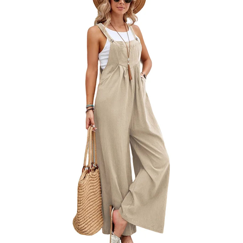 Solid Color Strappy Loose Flared Leg Jumpsuit