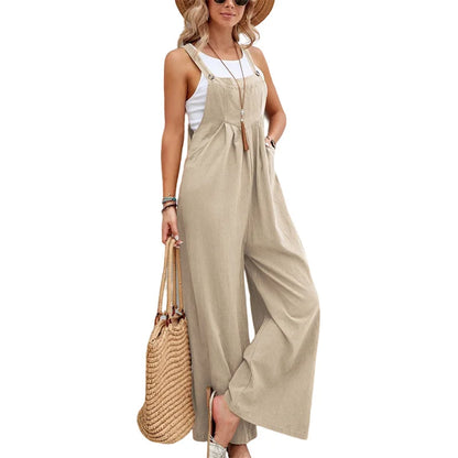 Solid Color Strappy Loose Flared Leg Jumpsuit