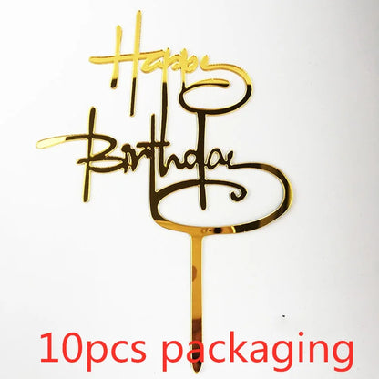 10Pcs Rose Gold Happy Birthday Cake Topper