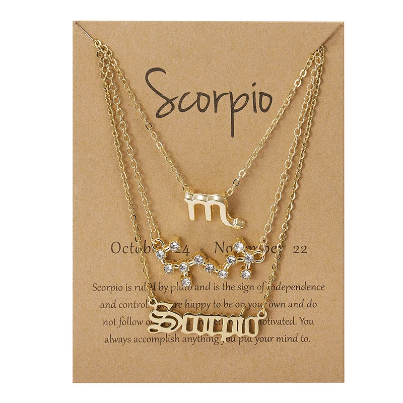 3-Piece Zodiac Constellation Layered Pendant Necklace Set