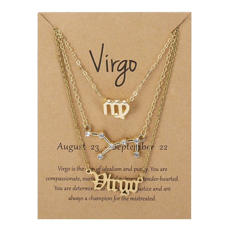 3-Piece Zodiac Constellation Layered Pendant Necklace Set